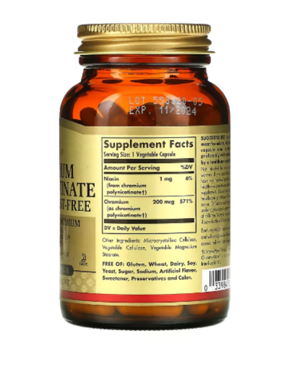Solgar, Chromium Polynicotinate, 200 mcg, 100 Vegetable Capsules