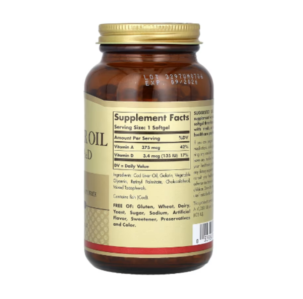 Solgar, Cod Liver Oil, Vitamins A & D, 250 Softgels