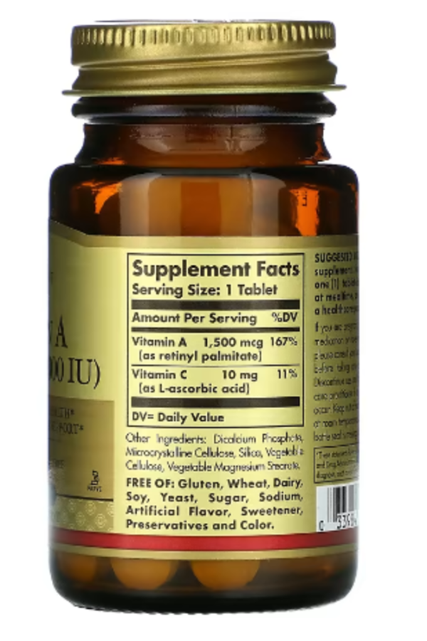 Solgar, Dry Vitamin A, 1,500 mcg (5,000 IU), 100 Tablets