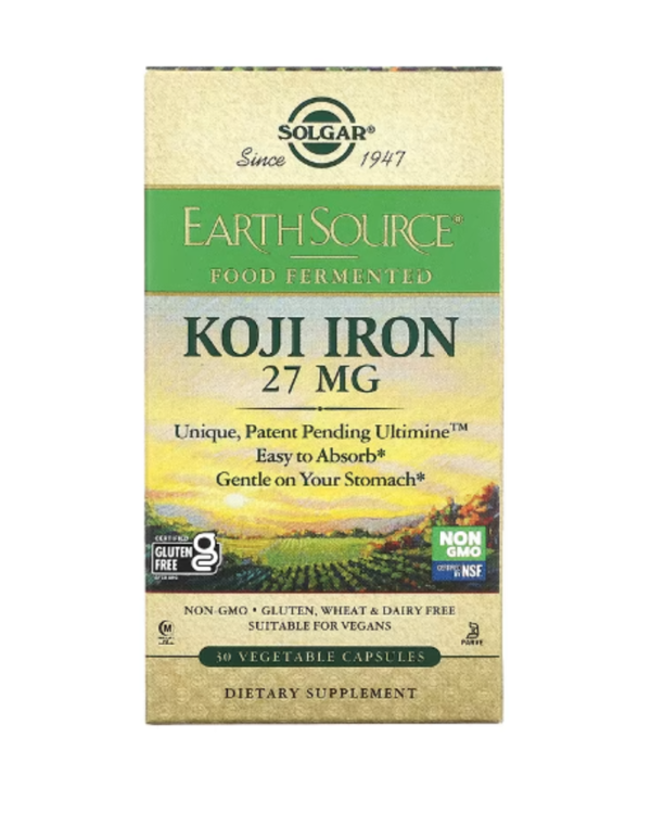 Solgar, EarthSource Food Fermented, Koji Iron, 27 mg, 30 Vegetable Capsules