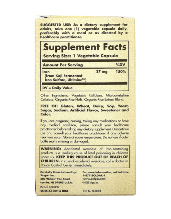 Solgar, EarthSource Food Fermented, Koji Iron, 27 mg, 30 Vegetable Capsules