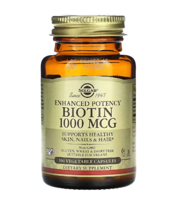 Solgar, Enhanced Potency Biotin, 1,000 mcg, 100 Vegetable Capsules