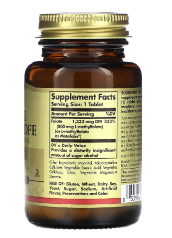 Solgar, Folate, 1,333 mcg, 100 Tablets (1,333 mcg DFE per Tablet)