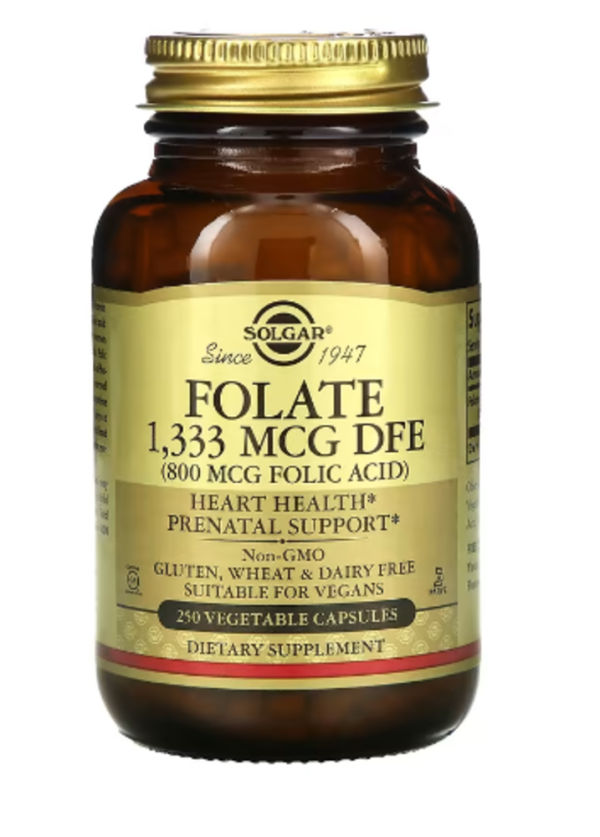Solgar, Folate, 800 mcg, 250 Vegetable Capsules