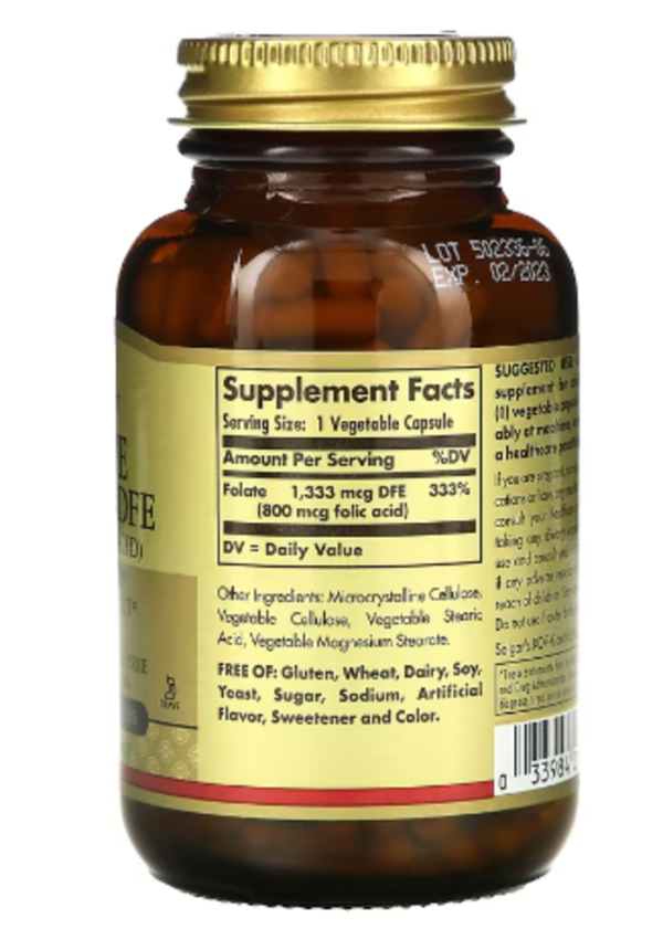 Solgar, Folate, 800 mcg, 250 Vegetable Capsules