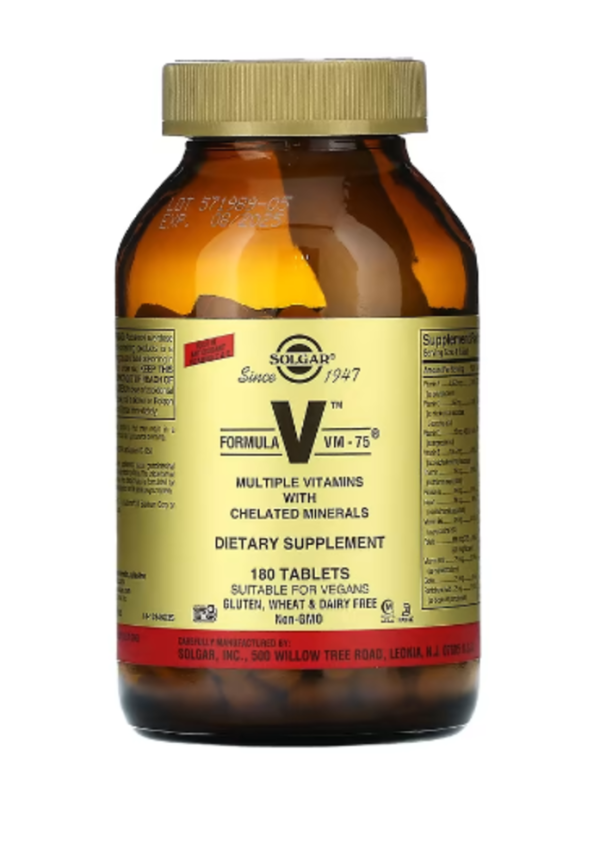 Solgar, Formula V, VM-75, Multiple Vitamins with Chelated Minerals, 180 Tablets