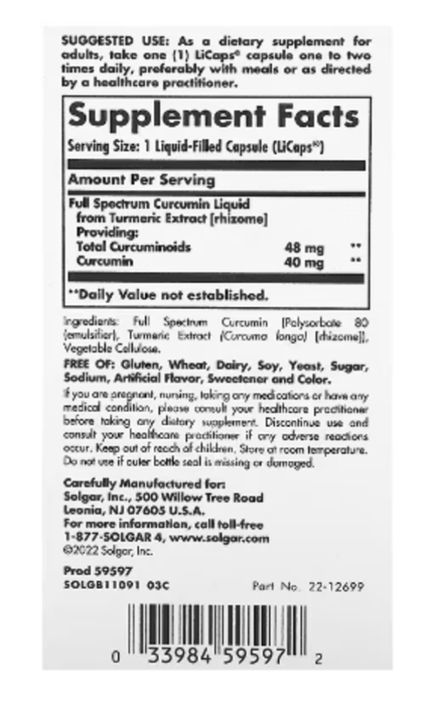 Solgar, Full Spectrum Curcumin, 30 LiCaps
