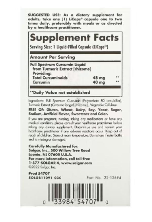 Solgar, Full Spectrum Curcumin, 60 Licaps