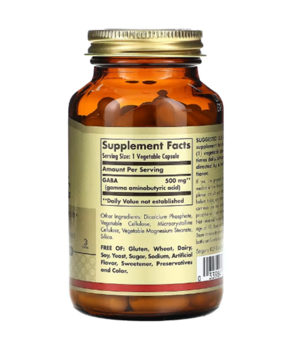 Solgar, GABA, 500 mg, 100 Vegetable Capsules