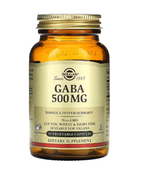 Solgar, GABA, 500 mg, 50 Vegetable Capsules