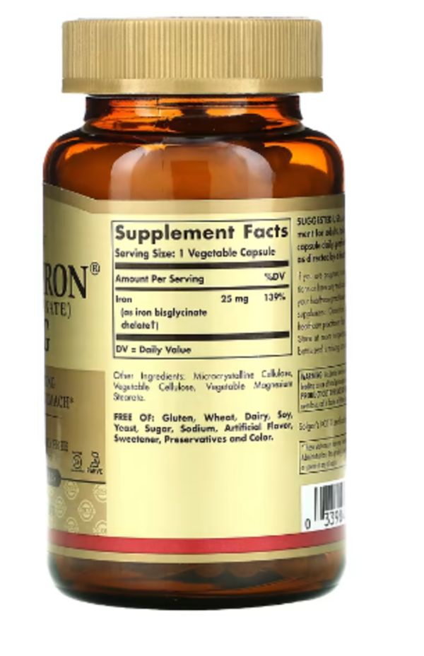 Solgar, Gentle Iron, 25 mg, 180 Vegetable Capsules