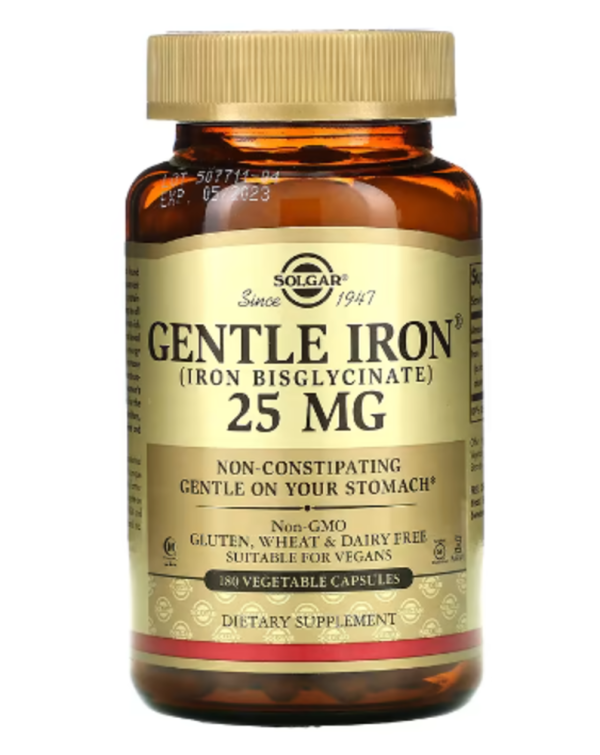 Solgar, Gentle Iron, 25 mg, 180 Vegetable Capsules