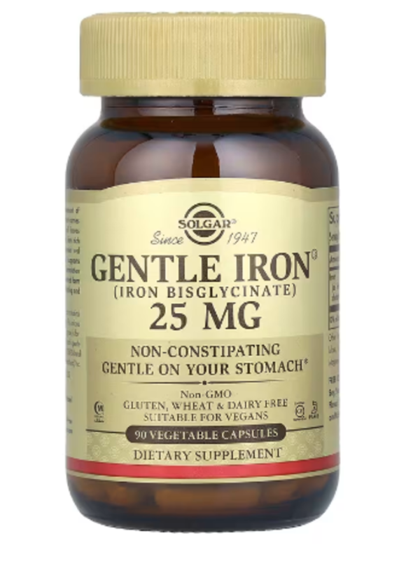Solgar, Gentle Iron, 25 mg, 90 Vegetable Capsules