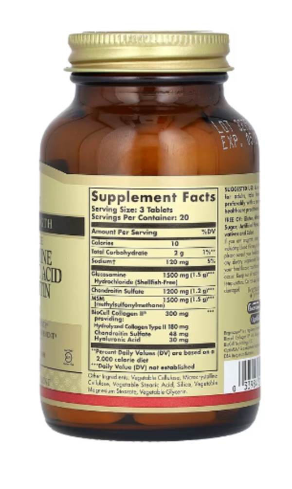 Solgar, Glucosamine Hyaluronic Acid Chondroitin MSM, Extra Strength, 60 Tablets