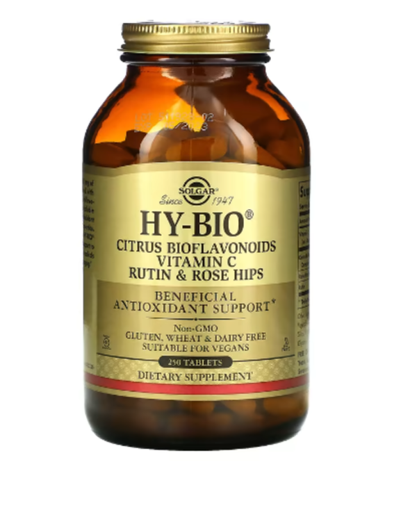 Solgar, Hy-Bio, Citrus Bioflavonoids, Vitamin C, Rutin & Rose Hips, 250 Tablets