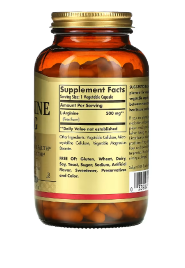Solgar, L-Arginine, Free Form, 500 mg, 250 Vegetable Capsules