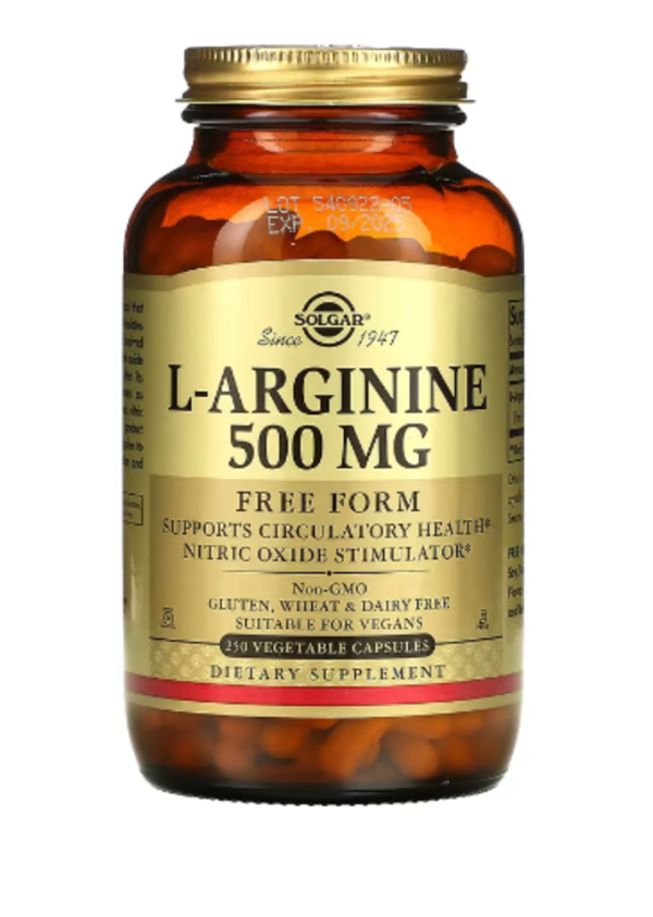 Solgar, L-Arginine, Free Form, 500 mg, 250 Vegetable Capsules