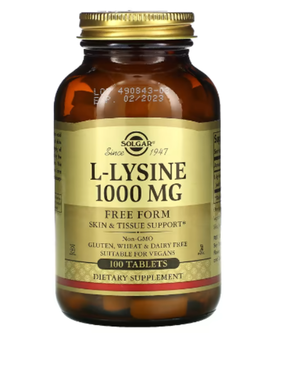 Solgar, L-Lysine, Free Form, 1,000 mg, 100 Tablets