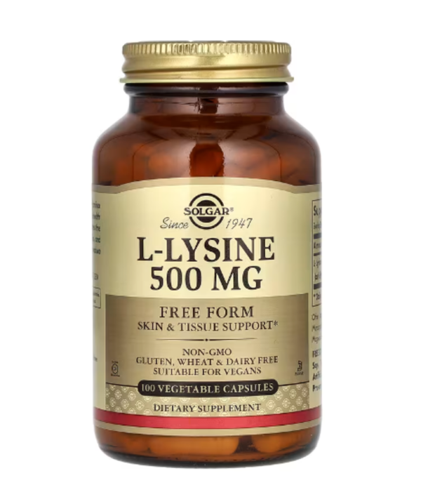 Solgar, L-Lysine, Free Form, 500 mg, 100 Vegetable Capsules