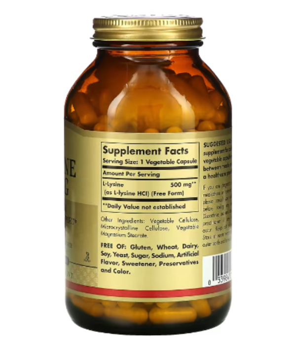 Solgar, L-Lysine, Free Form, 500 mg, 250 Vegetable Capsules
