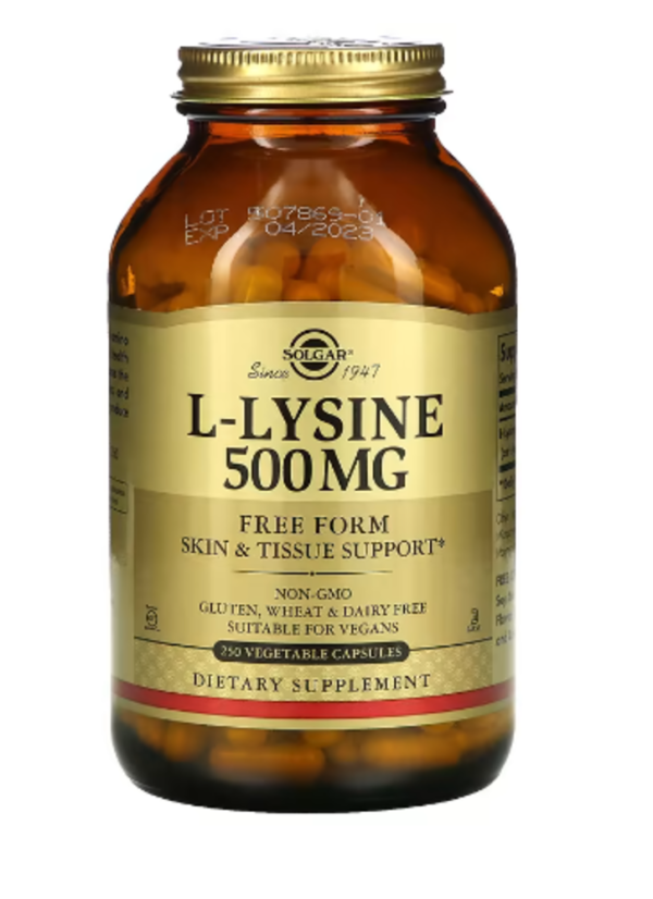 Solgar, L-Lysine, Free Form, 500 mg, 250 Vegetable Capsules