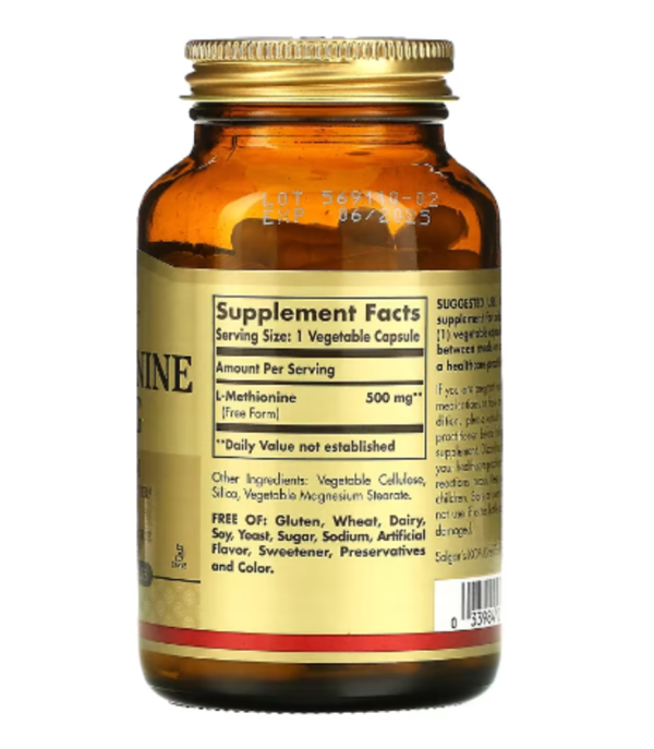 Solgar, L-Methionine, 500 mg, 90 Vegetable Capsules