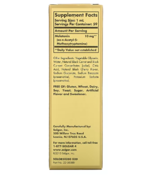 Solgar, Liquid Melatonin, Natural Black Cherry Flavor, 10 mg, 2 fl oz (59 ml)
