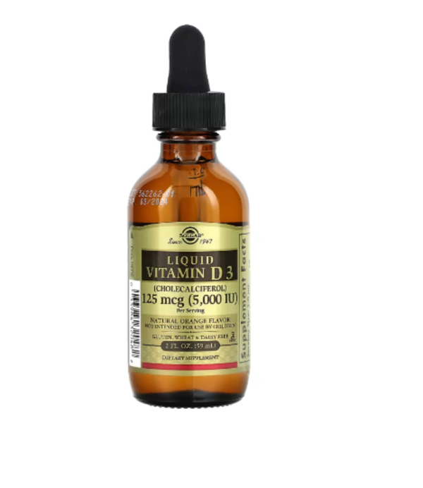 Solgar, Liquid Vitamin D3, Natural Orange , 125 mcg (5,000 IU), 2 fl oz (59 ml)