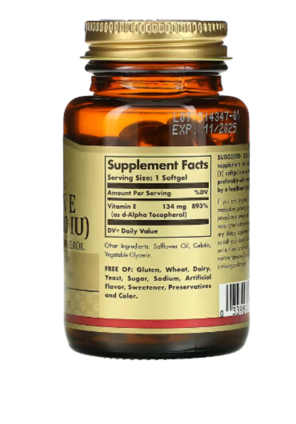 Solgar, Natural Source Vitamin E, 134 mg (200 IU), 100 Softgels