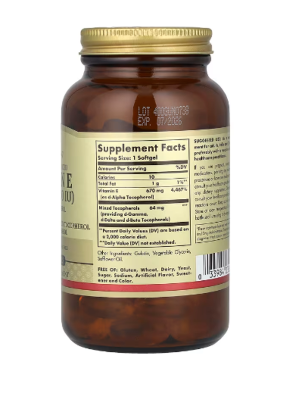 Solgar, Natural Source Vitamin E, 670 mg (1,000 IU), 100 Softgels