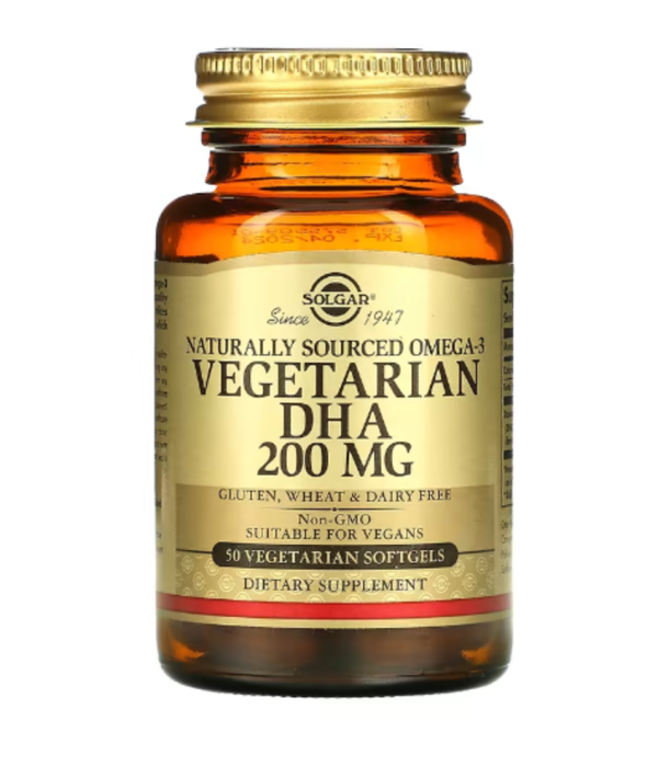Solgar, Naturally Sourced Omega-3, Vegetarian DHA, 200 mg, 50 Vegetarian Softgels