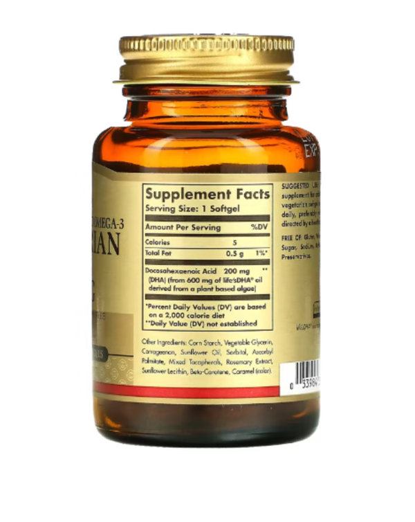 Solgar, Naturally Sourced Omega-3, Vegetarian DHA, 200 mg, 50 Vegetarian Softgels