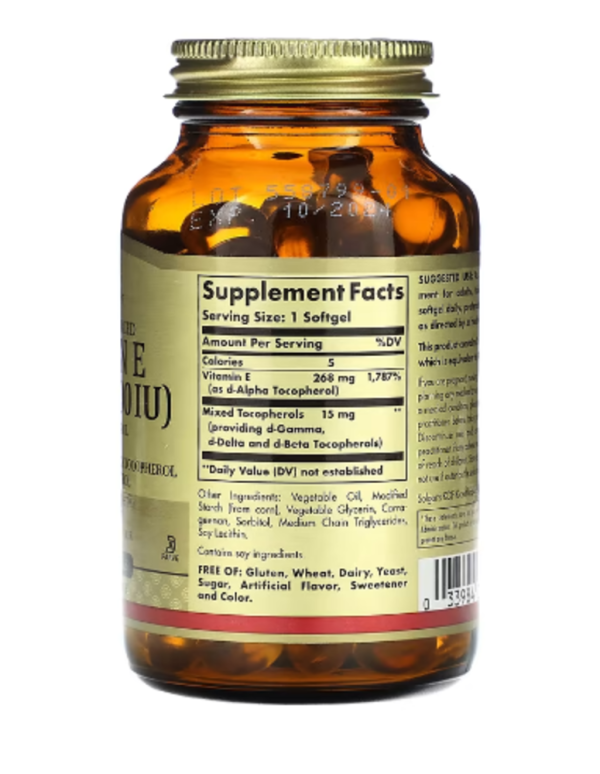 Solgar, Naturally Sourced Vitamin E, 268 mg (400 IU), 100 Vegan Softgels