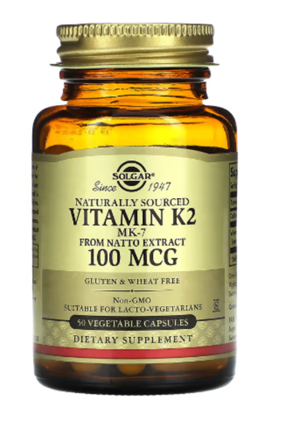 Solgar, Naturally Sourced Vitamin K2, 100 mcg, 50 Vegetable Capsules