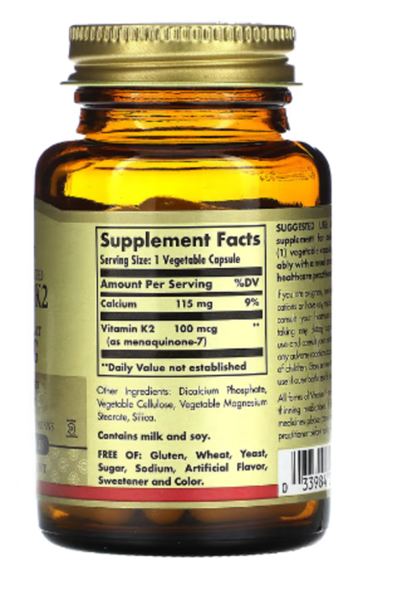 Solgar, Naturally Sourced Vitamin K2, 100 mcg, 50 Vegetable Capsules