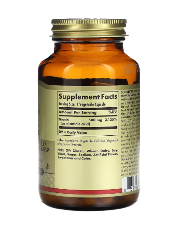 Solgar, Niacin (Vitamin B 3), 500 mg, 100 Vegetable Capsules