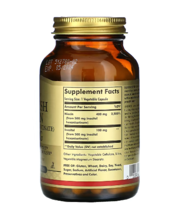Solgar, No-Flush Niacin, 500 mg, 100 Vegetable Capsules