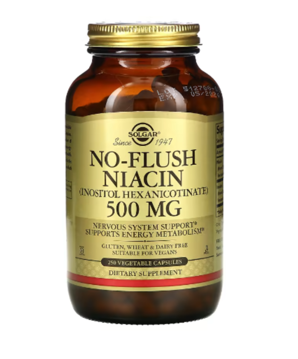 Solgar, No-Flush Niacin, 500 mg, 250 Vegetable Capsules