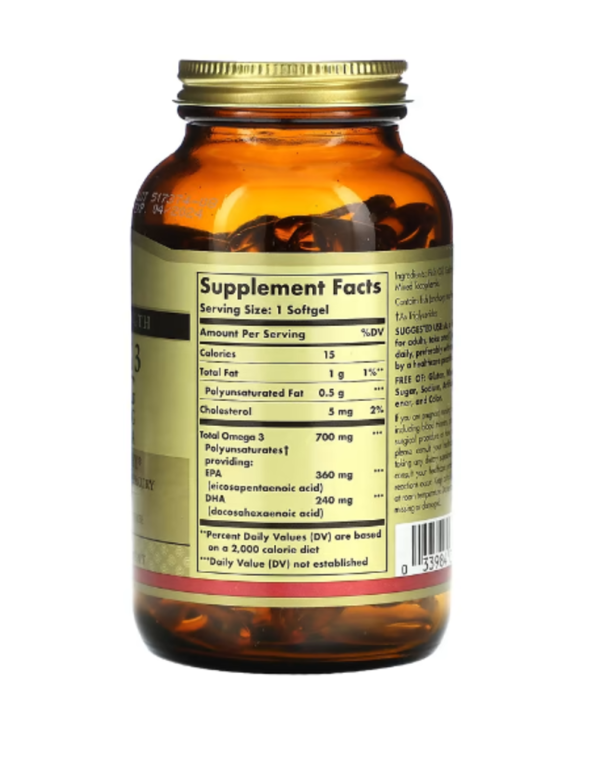 Solgar, Omega-3, EPA & DHA, Double Strength, 700 mg, 120 Softgels