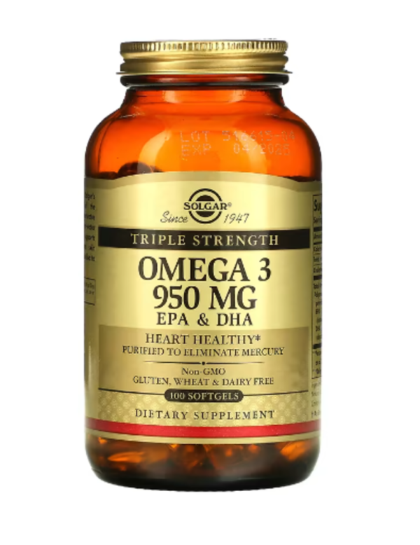 Solgar, Omega 3, EPA & DHA, Triple Strength, 950 mg, 100 Softgels