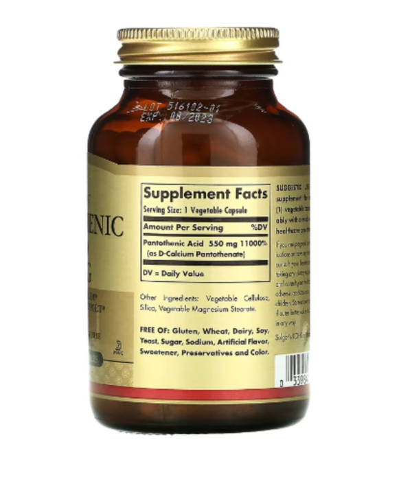 Solgar, Pantothenic Acid, 550 mg, 100 Vegetable Capsules