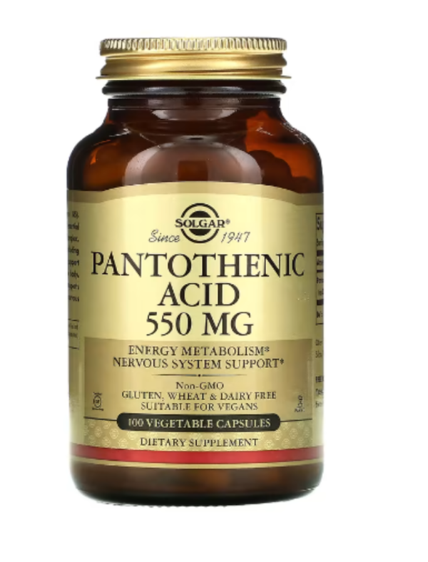 Solgar, Pantothenic Acid, 550 mg, 100 Vegetable Capsules