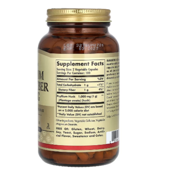 Solgar, Psyllium Husks Fiber, 1,000 mg, 200 Vegetable Capsules (500 mg per Capsule)
