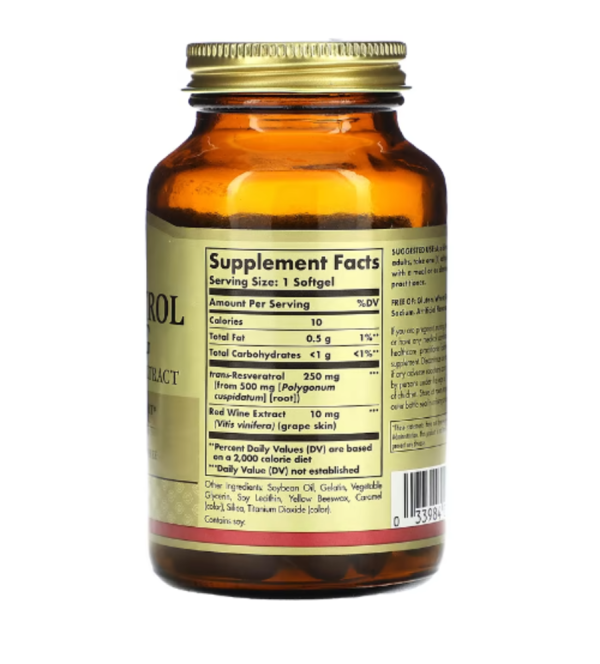 Solgar, Resveratrol, 250 mg, 60 Softgels