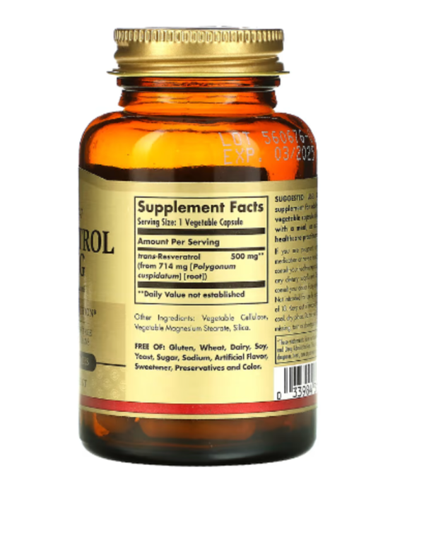 Solgar, Resveratrol, 500 mg, 30 Vegetable Capsules