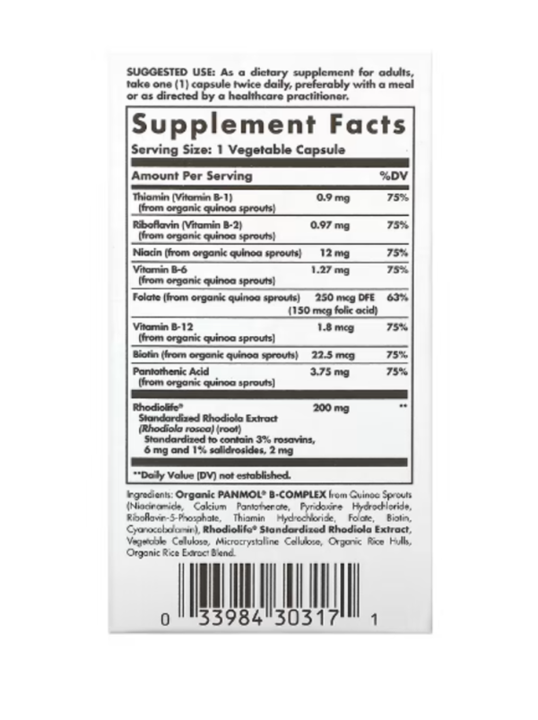 Solgar, Rhodiola & B-Complex, Daily Stress Support, 30 Vegetable Capsules