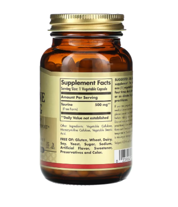 Solgar, Taurine, 500 mg, 100 Vegetable Capsules