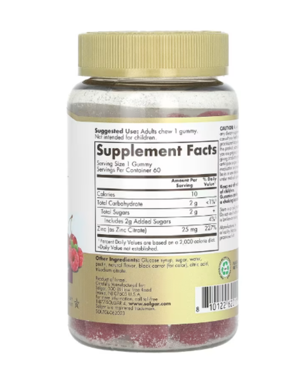 Solgar, Ultra Potency Zinc Gummies, Mixed Fruit, 25 mg, 60 Gummies
