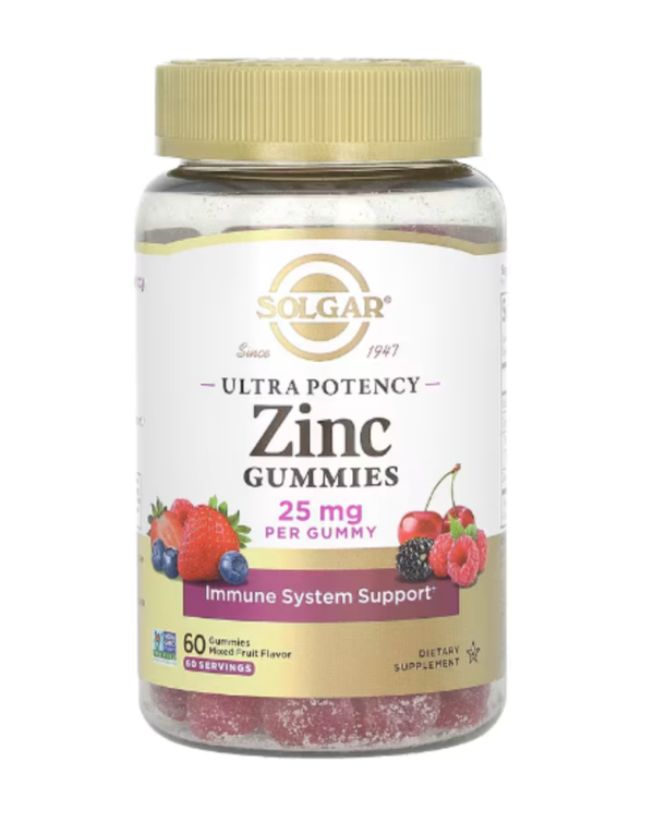 Solgar, Ultra Potency Zinc Gummies, Mixed Fruit, 25 mg, 60 Gummies