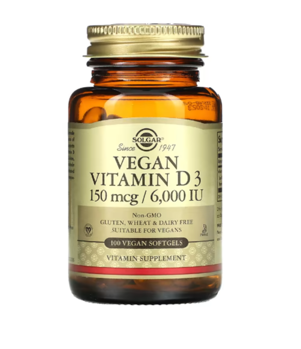 Solgar, Vegan Vitamin D3, 150 mcg / 6,000 IU, 100 Vegan Softgels